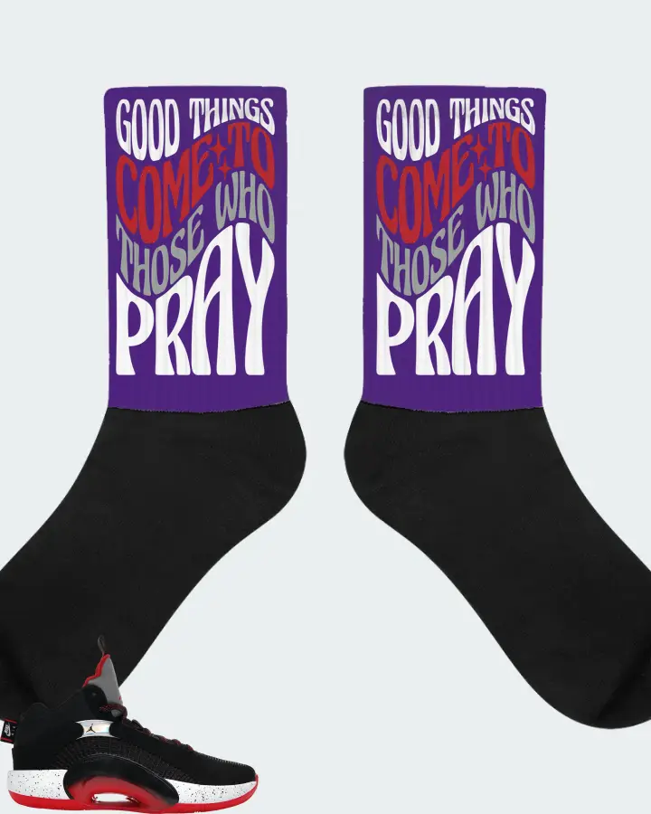 Jordan XXXV Sneaker Matching Purple Socks - Good Things Come To Those Who Pray