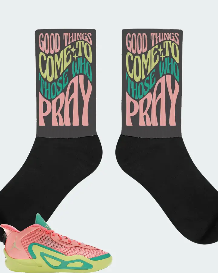 Jordan Tatum 1 Sneaker Matching Dark Grey Socks - Good Things Come To Those Who Pray