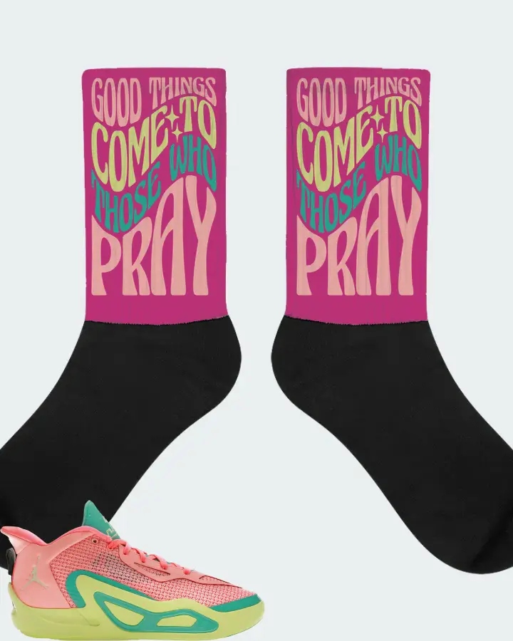 Jordan Tatum 1 Sneaker Matching Berry Socks - Good Things Come To Those Who Pray