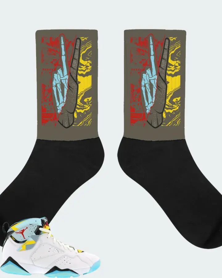 Jordan 7 Retro Sneaker Matching Army Green Socks - Peace of mind
