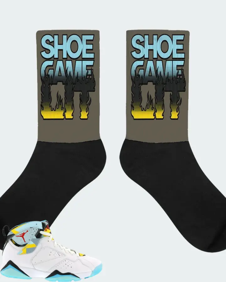 Jordan 7 Retro Sneaker Matching Army Green Socks - Shoe Game Lit Refreshed