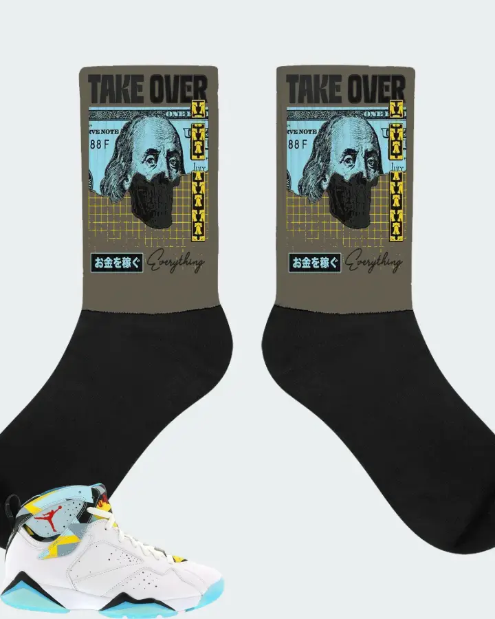 Jordan 7 Retro Sneaker Matching Army Green Socks - Take Over