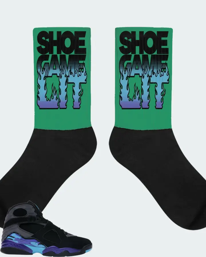 Jordan 8 Retro Sneaker Matching Kelly Green Socks - Shoe Game Lit Refreshed
