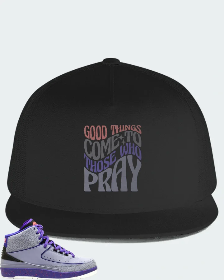 Air Jordan 2 Retro Iron Purple  Sneaker Matching Black Hat - Good Things Come To Those Who Pray