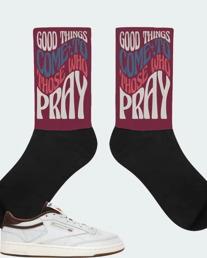 Reebok Club C 85 Sneaker Matching Maroon Socks - Good Things Come To Those Who Pray