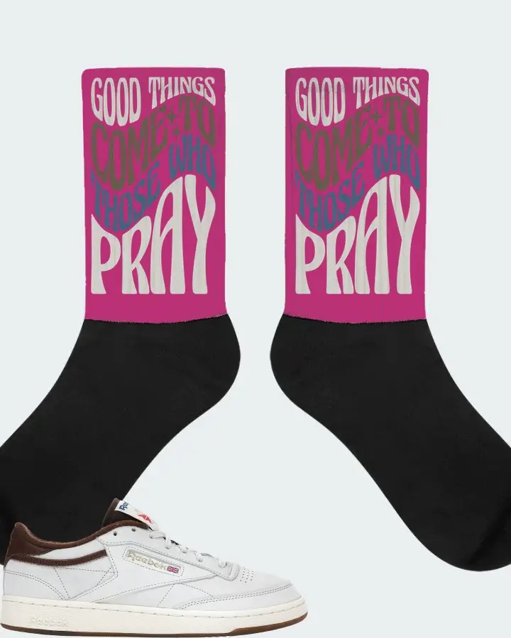 Reebok Club C 85 Sneaker Matching Berry Socks - Good Things Come To Those Who Pray