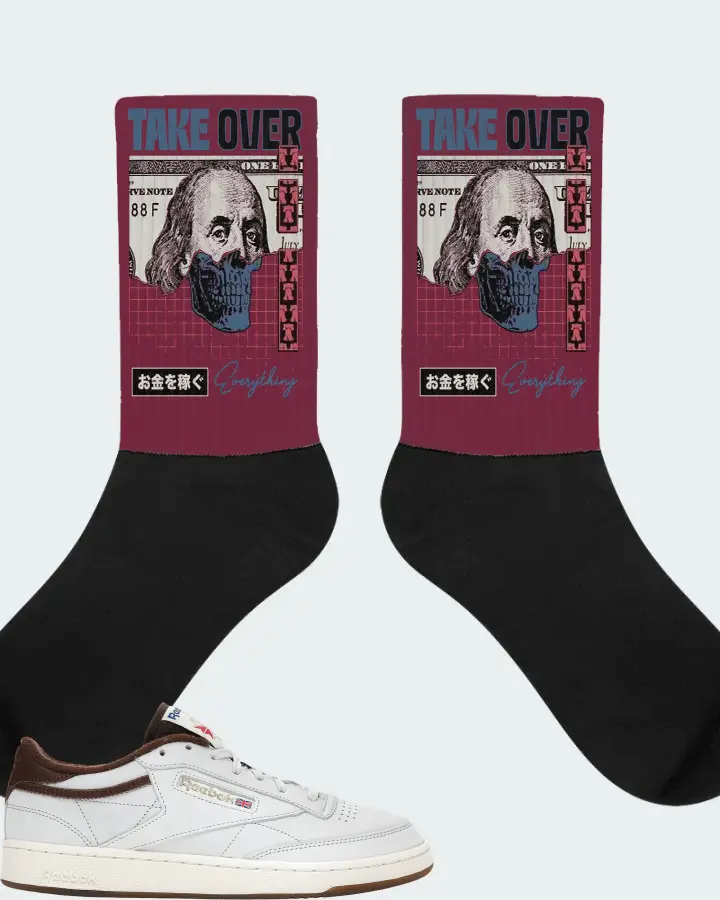 Reebok Club C 85 Sneaker Matching Maroon Socks - Take Over