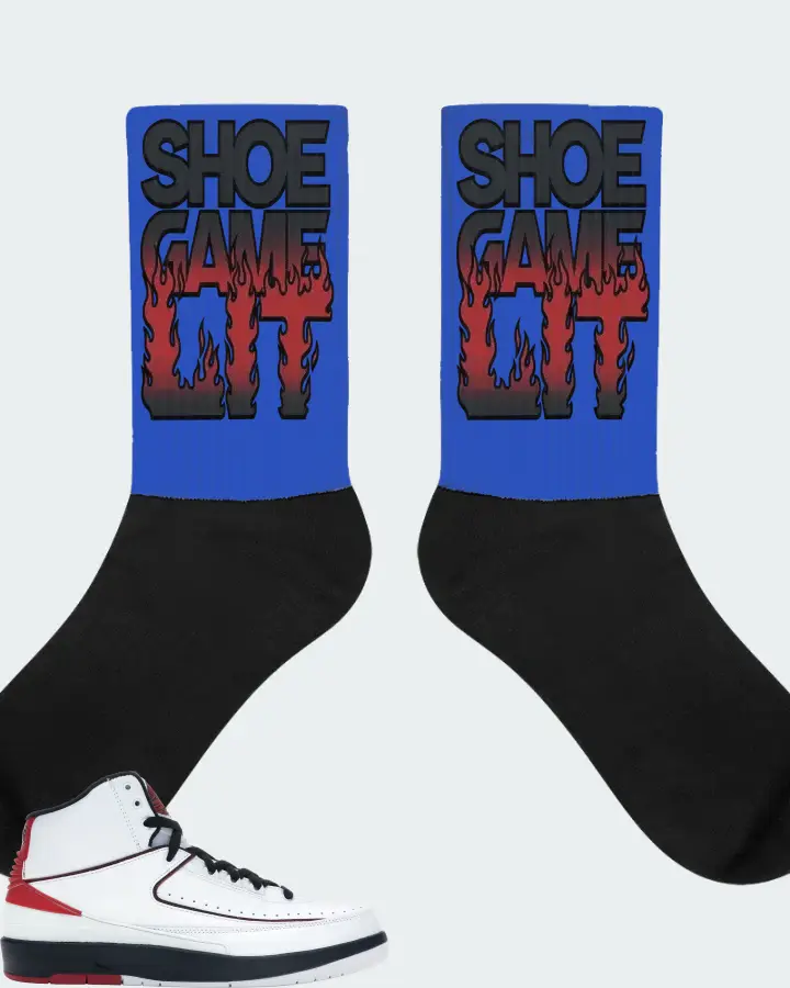 Jordan 2 Retro Sneaker Matching Royal Blue Socks - Shoe Game Lit Refreshed