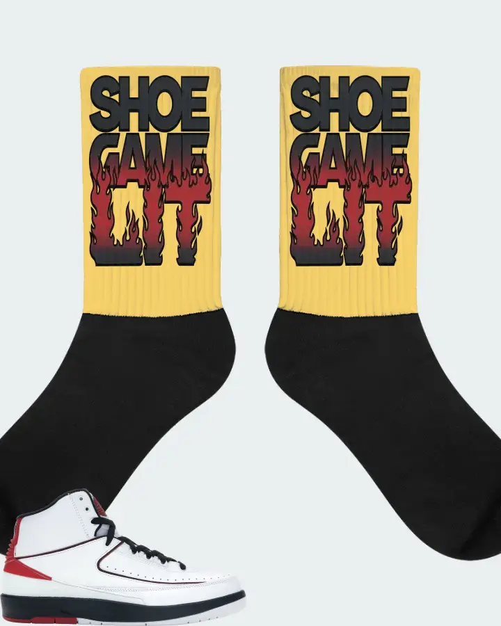 Jordan 2 Retro Sneaker Matching Yellow Socks - Shoe Game Lit Refreshed