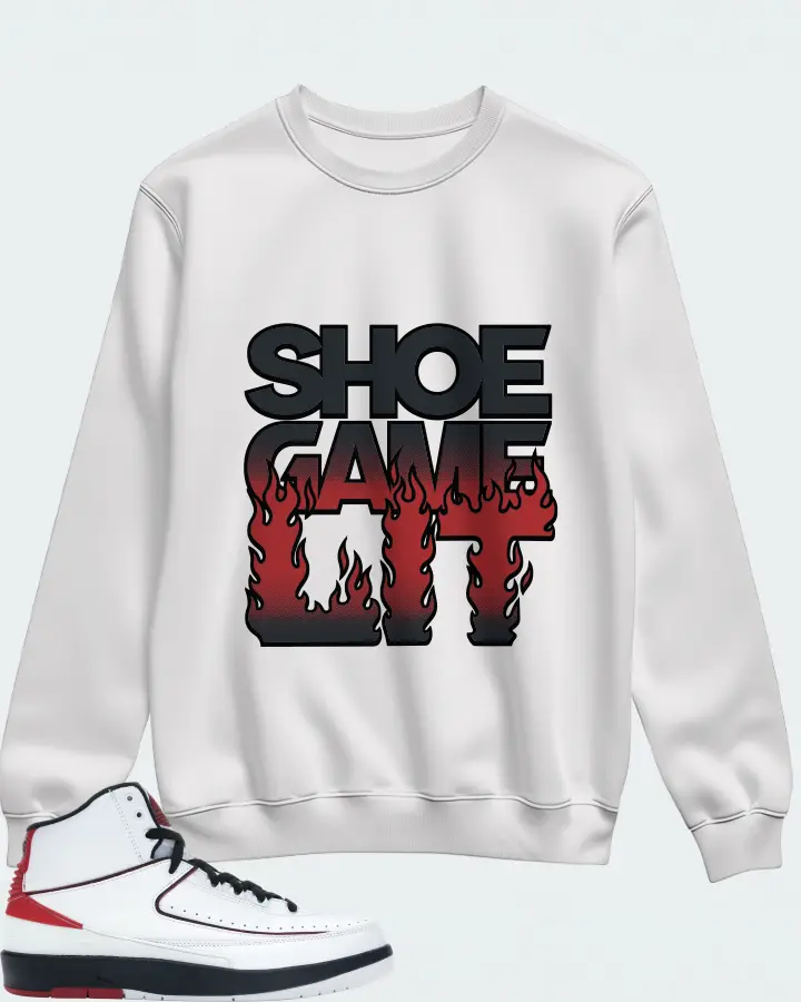 Jordan 2 Retro Sneaker Matching White Sweatshirt - Shoe Game Lit Refreshed