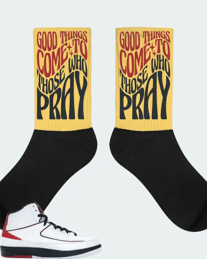 Jordan 2 Retro Sneaker Matching Yellow Socks - Good Things Come To Those Who Pray