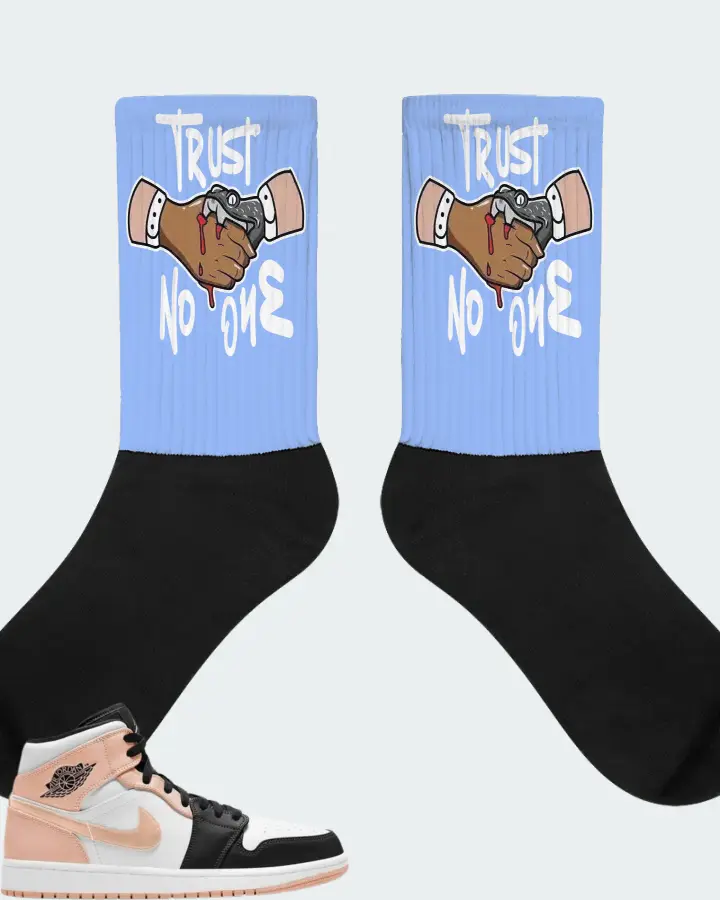 Jordan 1 Mid Sneaker Matching Carolina Blue Socks - Trust No One
