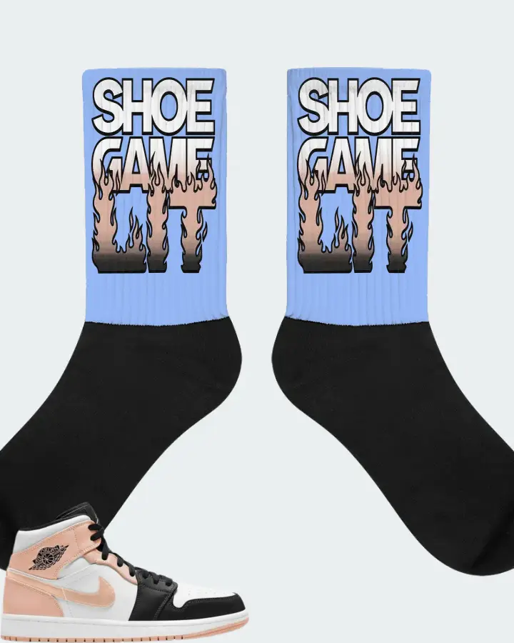 Jordan 1 Mid Sneaker Matching Carolina Blue Socks - Shoe Game Lit Refreshed