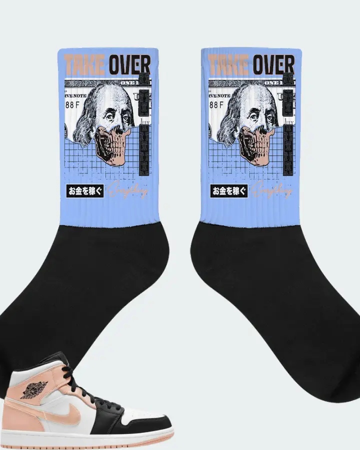 Jordan 1 Mid Sneaker Matching Carolina Blue Socks - Take Over