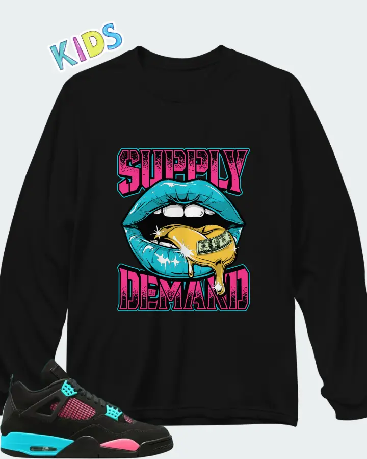 Air Jordan 4 Retro Teal-Pink Matching Kid's Long Sleeve T-Shirt