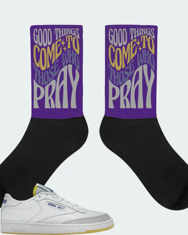 Reebok Club C 85 Sneaker Matching Purple Socks - Good Things Come To Those Who Pray