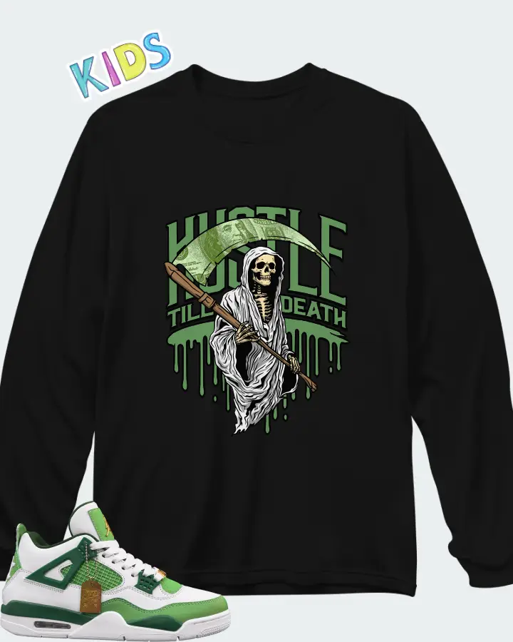 Air Jordan 4 Green Matching Kid's Long Sleeve T-Shirt