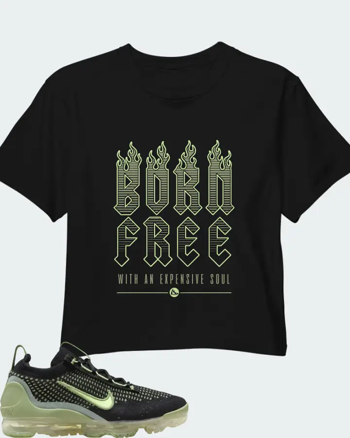 Nike Air VaporMax 2021 Flyknit GS Black Vintage Green Matching Crop Top