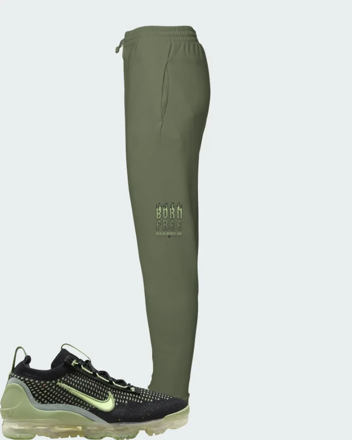 Nike Air VaporMax 2021 Flyknit GS Black Vintage Green Matching Joggers