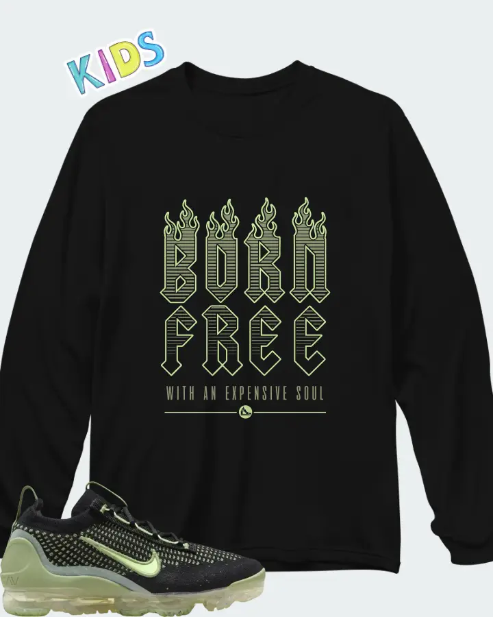 Nike Air VaporMax 2021 Flyknit GS Black Vintage Green Matching Kid's Long Sleeve T-Shirt