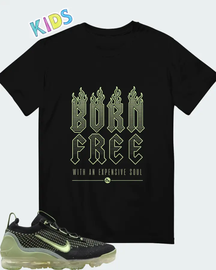 Nike Air VaporMax 2021 Flyknit GS Black Vintage Green Matching Kid's T-Shirt