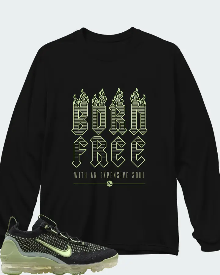 Nike Air VaporMax 2021 Flyknit GS Black Vintage Green Matching Long Sleeve T-Shirt