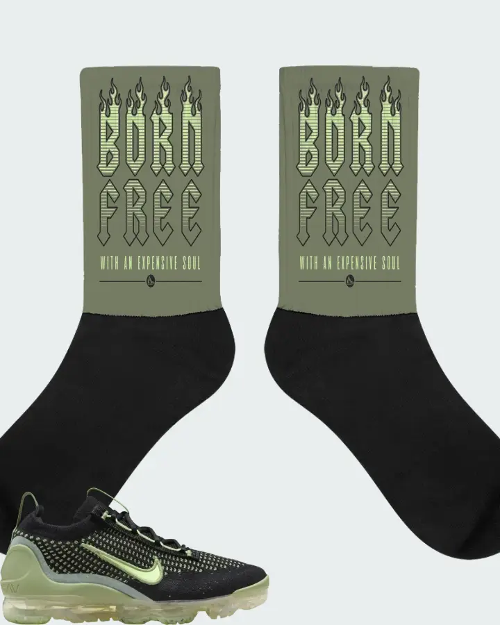 Nike Air VaporMax 2021 Flyknit GS Black Vintage Green Matching Socks