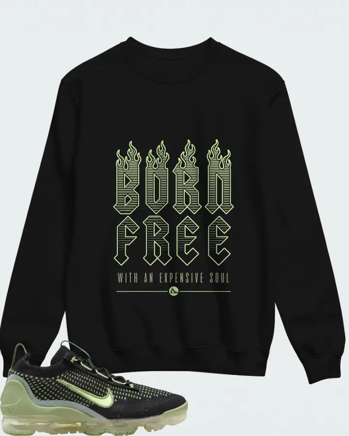 Nike Air VaporMax 2021 Flyknit GS Black Vintage Green Matching Sweatshirt