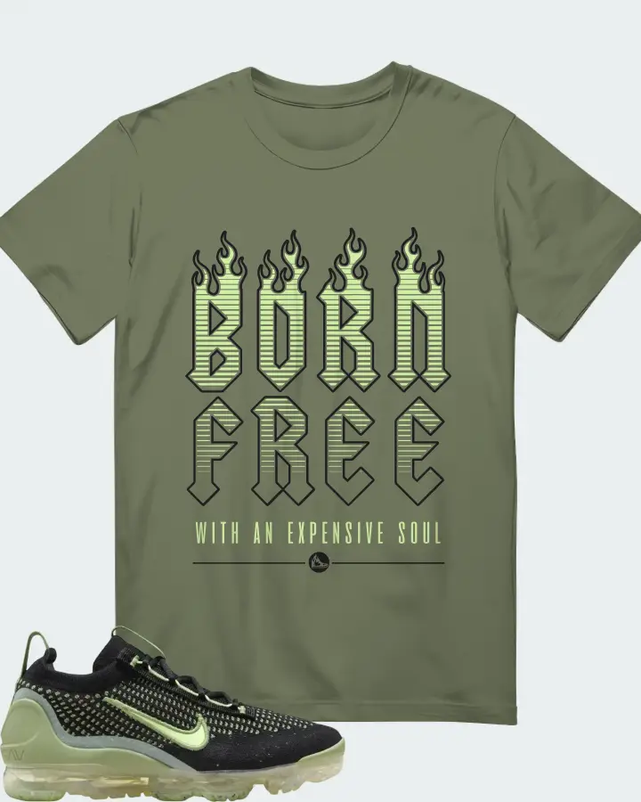 Nike Air VaporMax 2021 Flyknit GS Black Vintage Green Matching T-Shirt