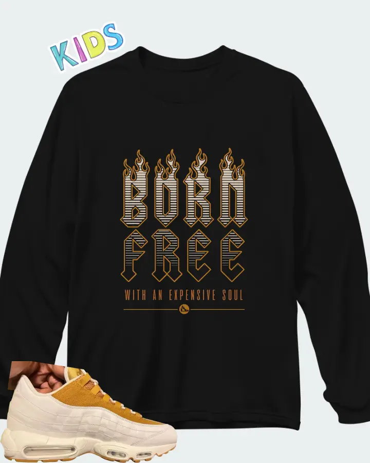 Nike Air Max 95 By You Beige Wheat Matching Kid's Long Sleeve T-Shirt