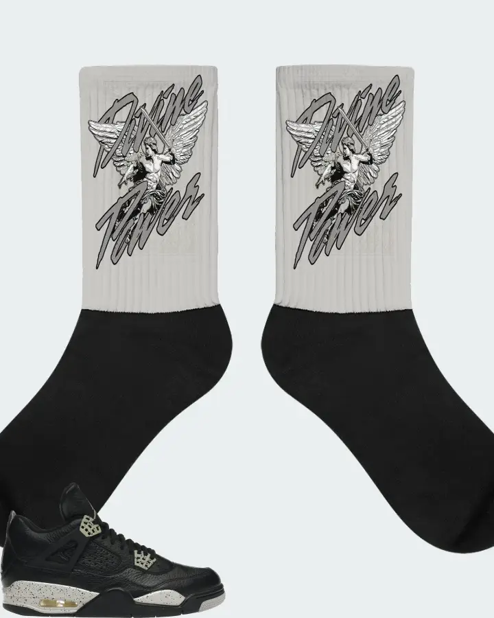 Jordan 4 Retro Sneaker Matching Grey Socks (Divine Power) - View 1