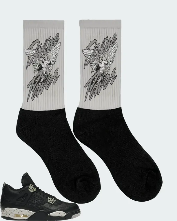 Jordan 4 Retro Sneaker Matching Grey Socks (Divine Power) - View 2
