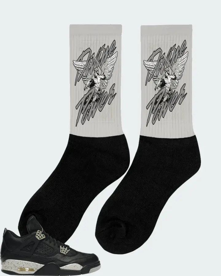 Jordan 4 Retro Sneaker Matching Grey Socks (Divine Power) - View 3