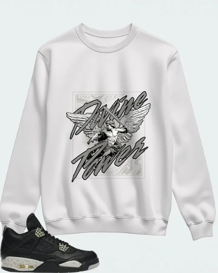 Jordan 4 Retro Sneaker Matching White Sweatshirt (Divine Power) - View 1