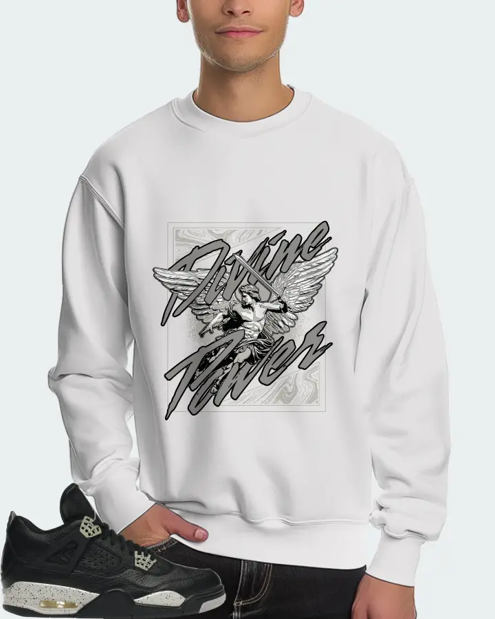 Jordan 4 Retro Sneaker Matching White Sweatshirt (Divine Power) - View 4