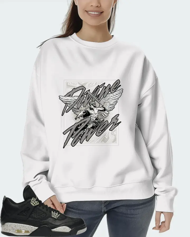 Jordan 4 Retro Sneaker Matching White Sweatshirt (Divine Power) - View 5