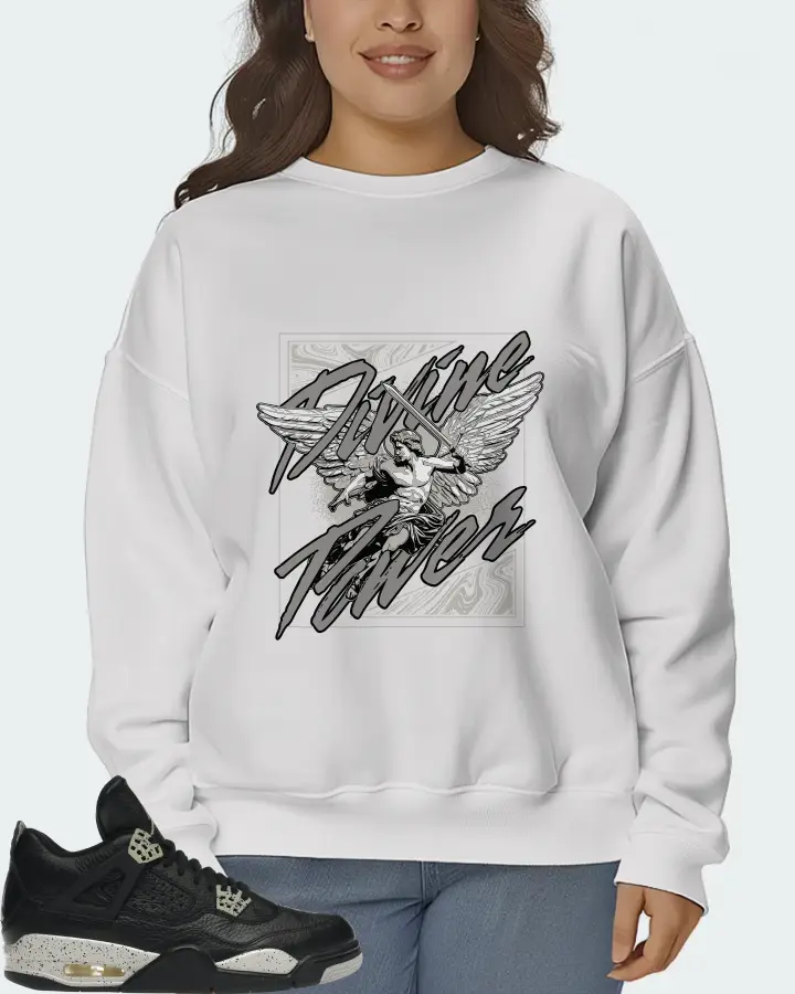 Jordan 4 Retro Sneaker Matching White Sweatshirt (Divine Power) - View 7