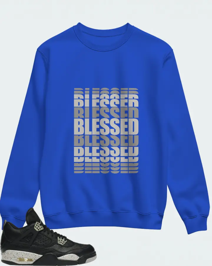 Jordan 4 Retro Sneaker Matching Royal Blue Sweatshirt - BLESSED Many Times