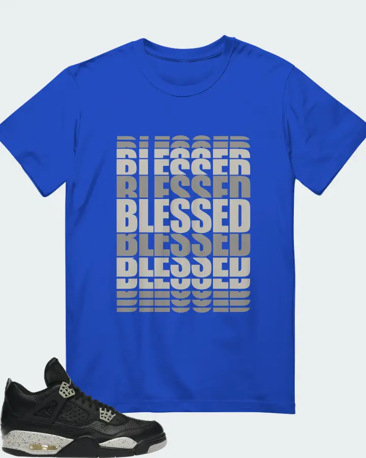 Jordan 4 Retro Sneaker Matching Royal Blue T-Shirt - BLESSED Many Times
