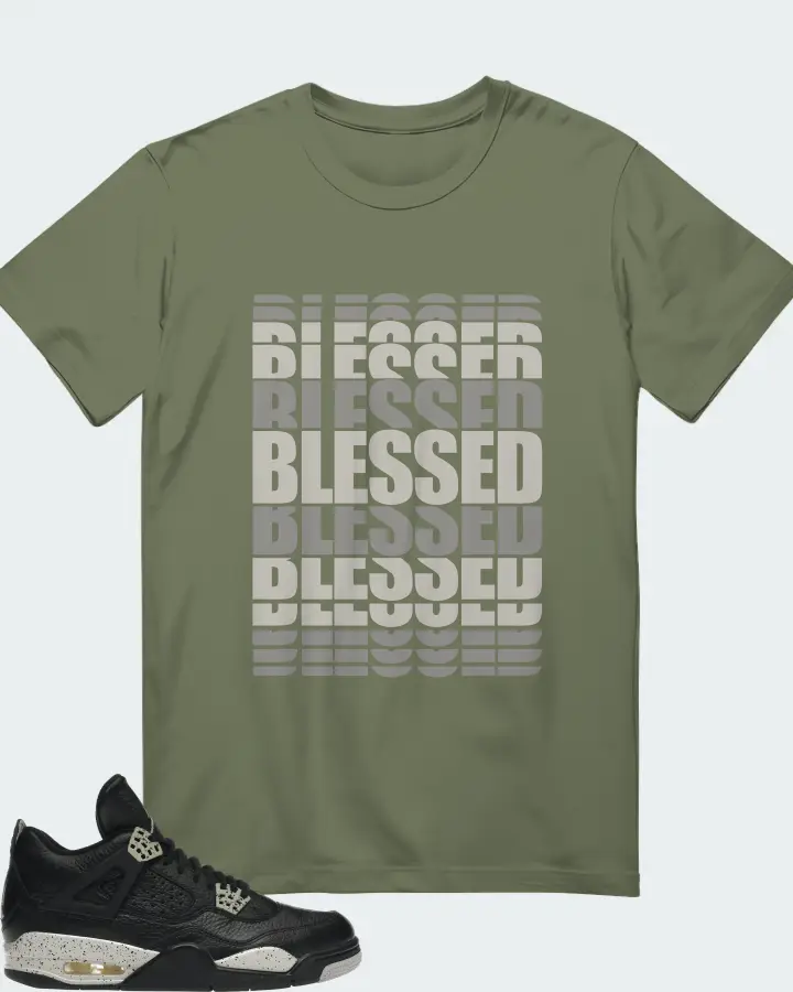 Jordan 4 Retro Sneaker Matching Olive T-Shirt - BLESSED Many Times