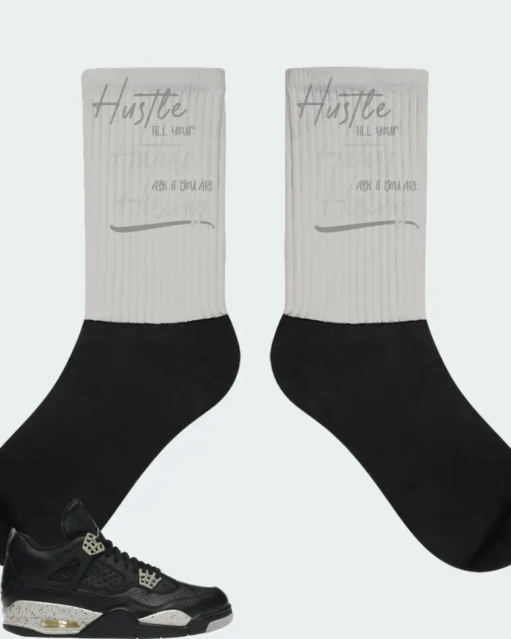 Jordan 4 Retro Sneaker Matching Grey Socks - HUSTLE TILL YOUR HATERS ASK