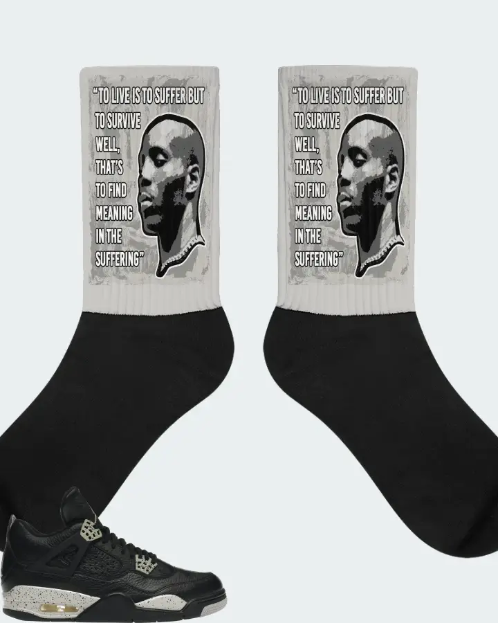 Jordan 4 Retro Sneaker Matching Grey Socks - DMX Suffer Quote