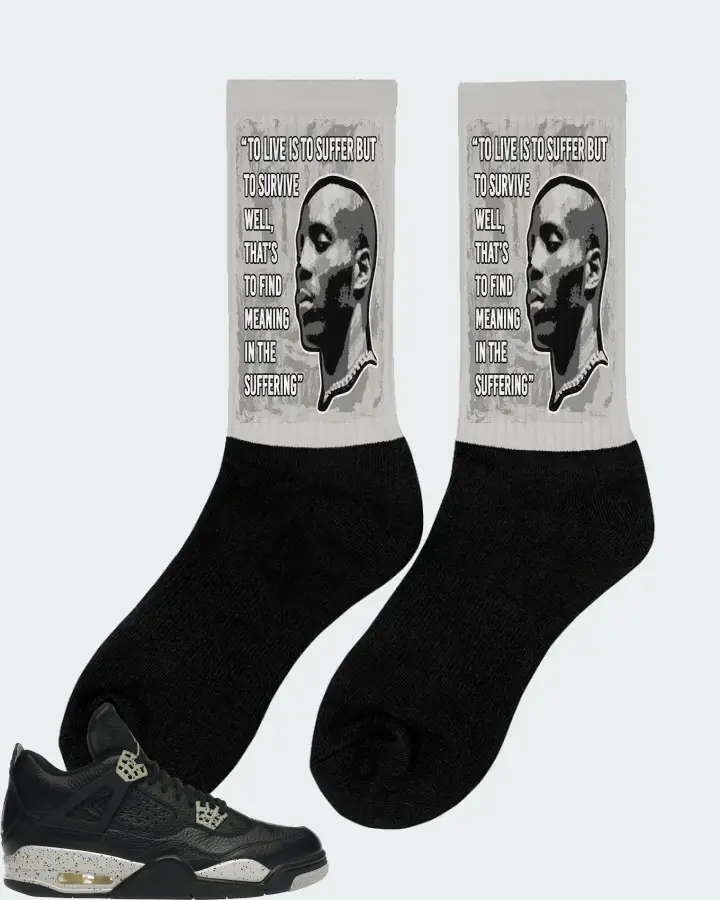 Jordan 4 Retro Sneaker Matching Grey Socks (DMX Suffer Quote) - View 3