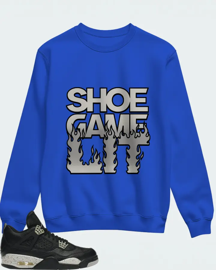 Jordan 4 Retro Sneaker Matching Royal Blue Sweatshirt - Shoe Game Lit Refreshed