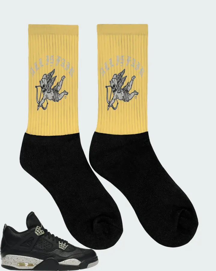 Jordan 4 Retro Sneaker Matching Yellow Socks (All Is Fair) - View 2