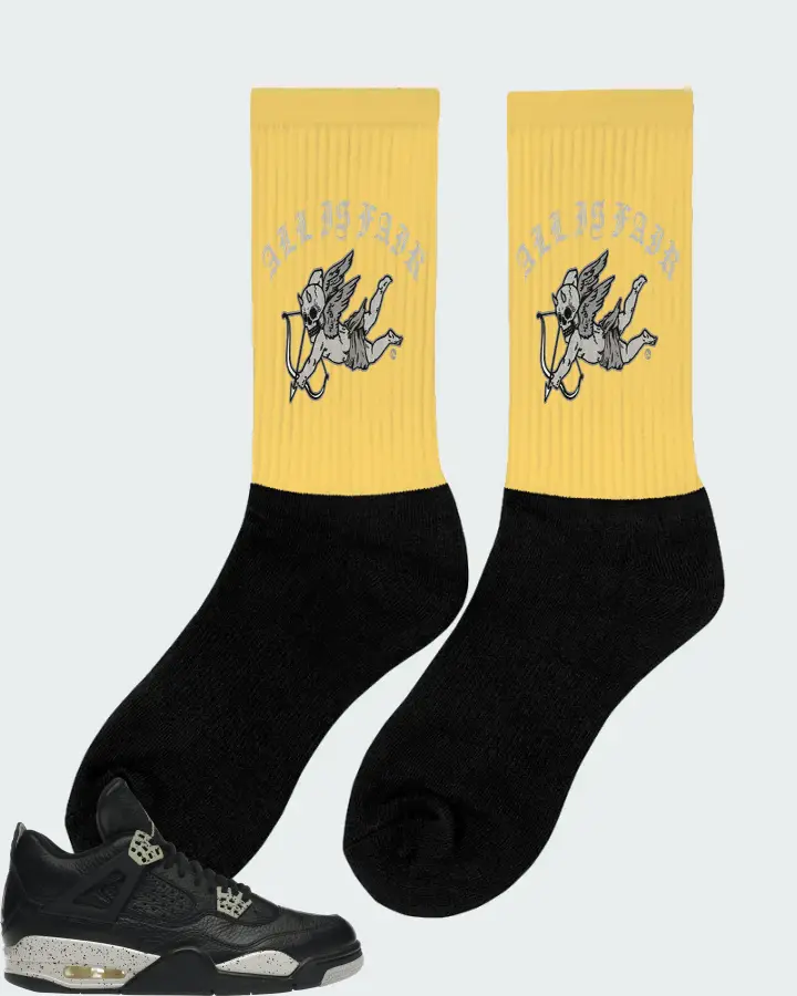 Jordan 4 Retro Sneaker Matching Yellow Socks (All Is Fair) - View 3