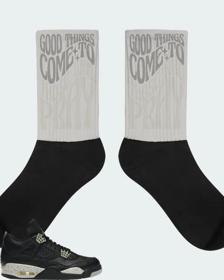 Jordan 4 Retro Sneaker Matching Grey Socks - Good Things Come To Those Who Pray