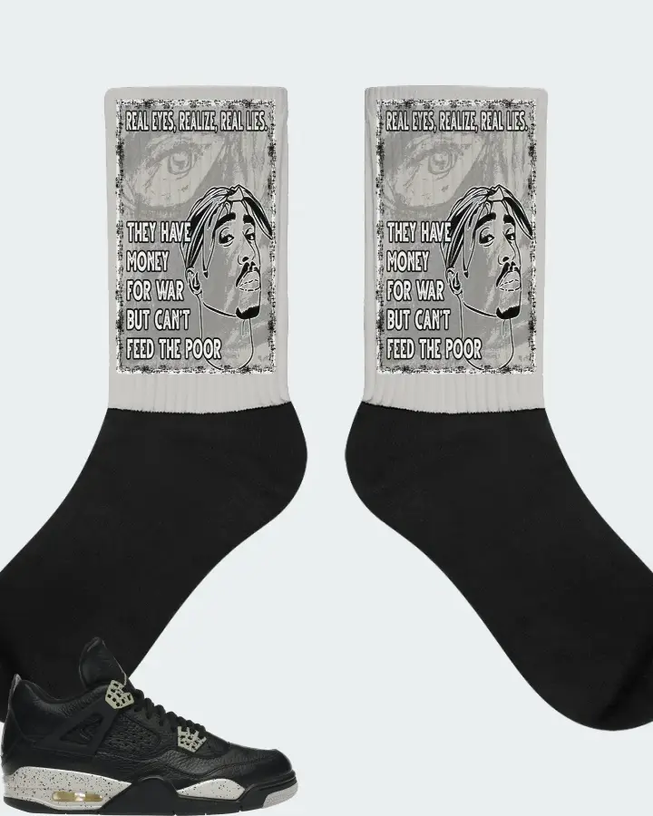 Jordan 4 Retro Sneaker Matching Grey Socks - TUPAC Real Eyes Realize Real Lies
