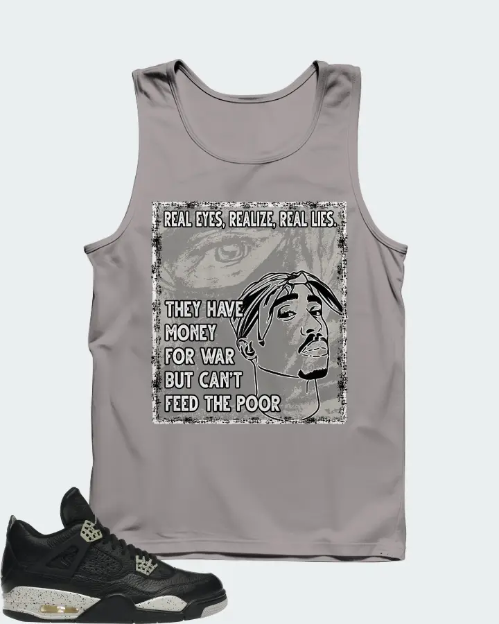 Jordan 4 Retro Sneaker Matching Grey Tank Top - TUPAC Real Eyes Realize Real Lies