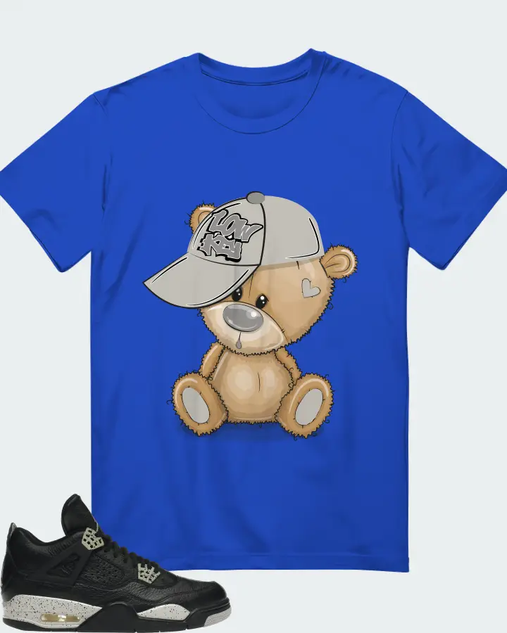 Jordan 4 Retro Sneaker Matching Royal Blue T-Shirt - LOW KEY BEAR